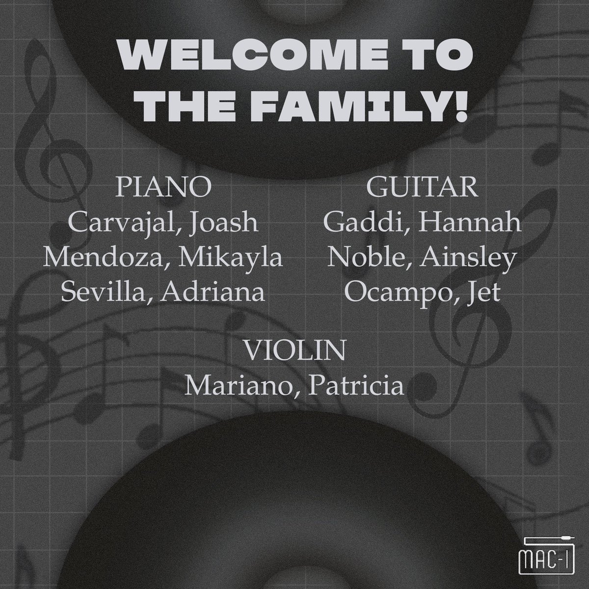 MACI2223's tweet photo. Welcome to the family !! 🖤🤍 

Naririto na ang mga bagong miyembro ng Music Appreciation Club - Instrumentalists ! 🎵 

We look forward to making music and memories with you all 🎧🎶 

#MACInig 

🎨: Nivana Parayno https://t.co/qUiwmE0TZL