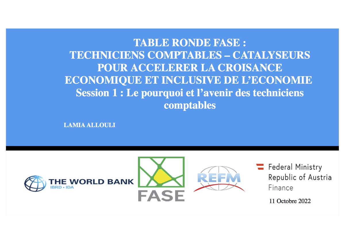 LamiaAllouli's tweet photo. Table ronde organisée par la Banque Mondiale sur le renforcement des compétences des collaborateurs comptables en Afrique. Casablanca le 11 et le 12 octobre 2022 #0rdresdelaprofessioncomptableenAfrique #RESEAUEXPERTSFRANCEMAGHREB #REFM #CAPA #ATSWA #PAFA #IFAC #WorldBankGroup https://t.co/1oW3sIi6FA