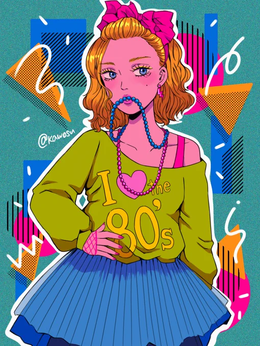 #世界私の絵柄変わりすぎだろ選手権 少し前はステンドグラス風にコマ割りして色塗りと加工したFAを描いてました現在はレトロポップなイラストを目指して描いております