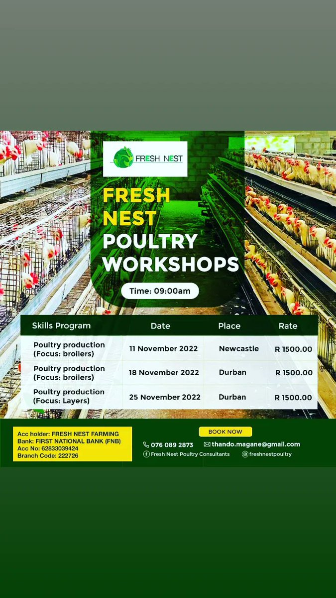 ThandoMagane's tweet image. Newcastle and Durban!!! We are within! Make your booking now and join us for our last poultry Workshop for 2022