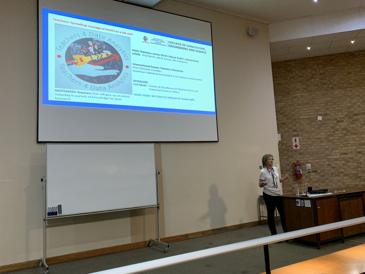 zafanz's tweet image. Prof Delia North from @UKZN providing background on #statisticalthinking to the teachers at the Teachers4DataAnalytics @theNWU Vaal Campus using #SASDataFly
