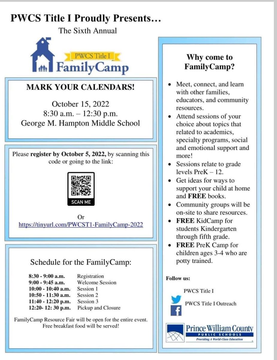 DaleCivic's tweet photo. PWCS Title 1 Family Camp happening today!!! https://t.co/lF5ZuChL8h