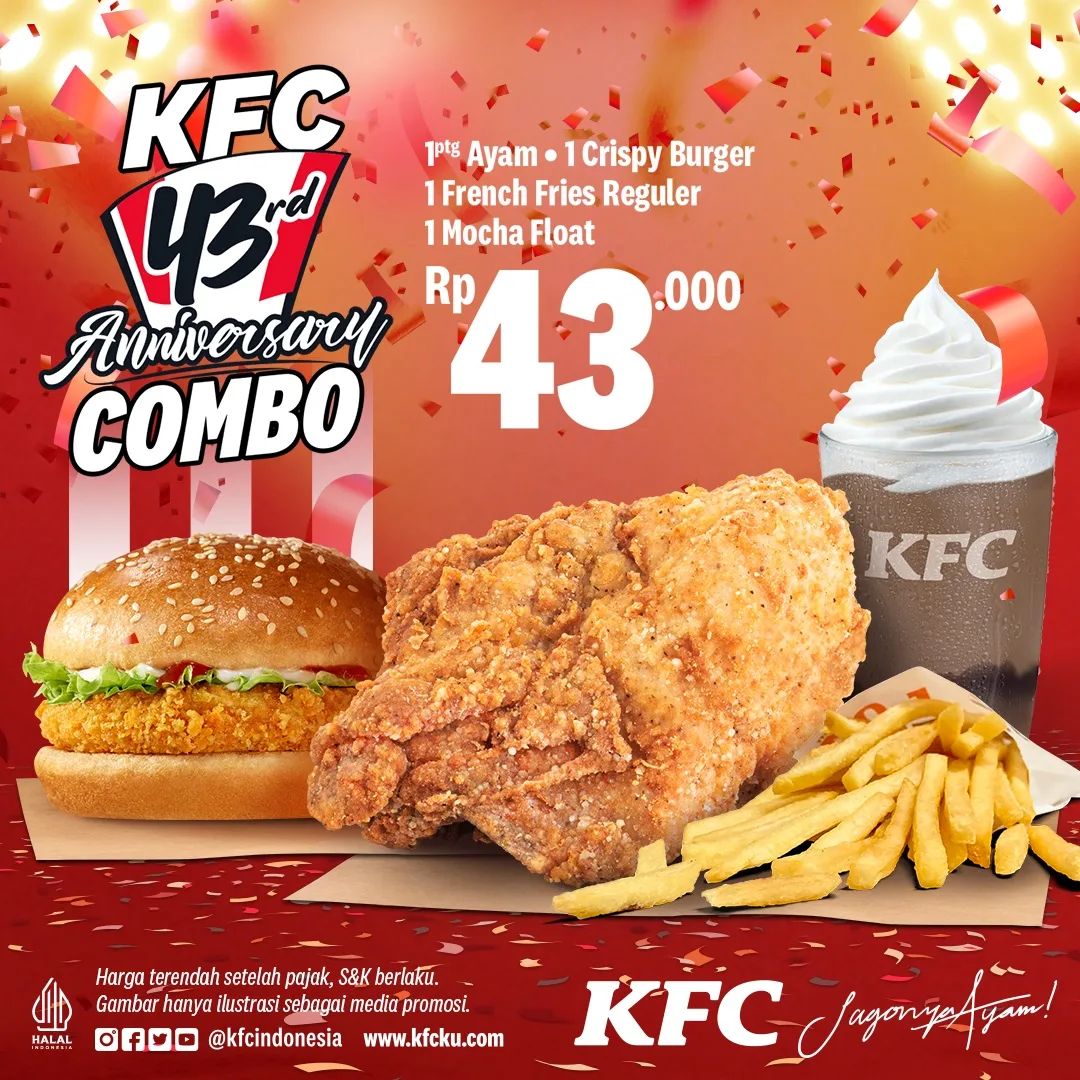 bucinhemat's tweet photo. KFC ulangtahun ke 43🥳
Tentunya bucin hemat ga mau ketinggalan promonya✨️
43k udah dapetin burger, mocha float, ayam dan kentang✨️
Promo berlaku 15-31okt 2022 se-nasional yaa
Tim mager bisa tenang karena bs order via ojek online juga 🥰
#infopromo #kfcpromo
*G https://t.co/3szUd8YbeO