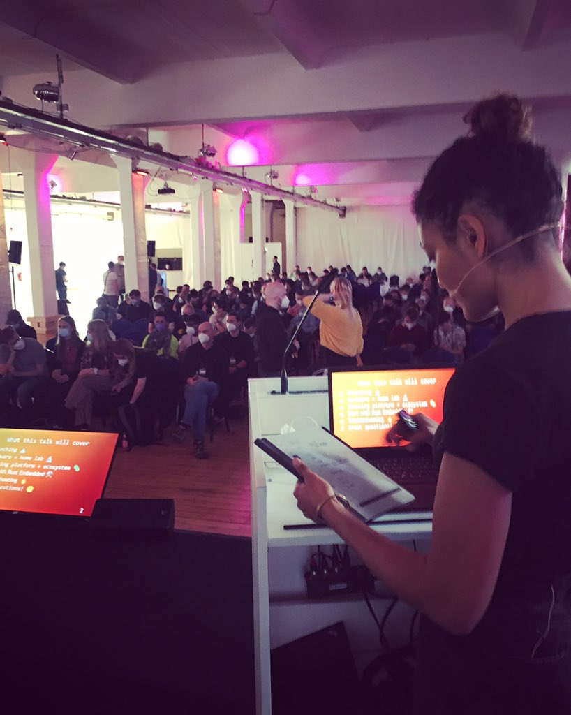 Thanks <a href="/euro_rust/">EuroRust</a> for an amazing event!! ✨🥂✨ <a href="/ai_maiga/">Aï Maiga</a> in action #embedded #rust <a href="/rustembedded/">Rust Embedded Working Group</a>