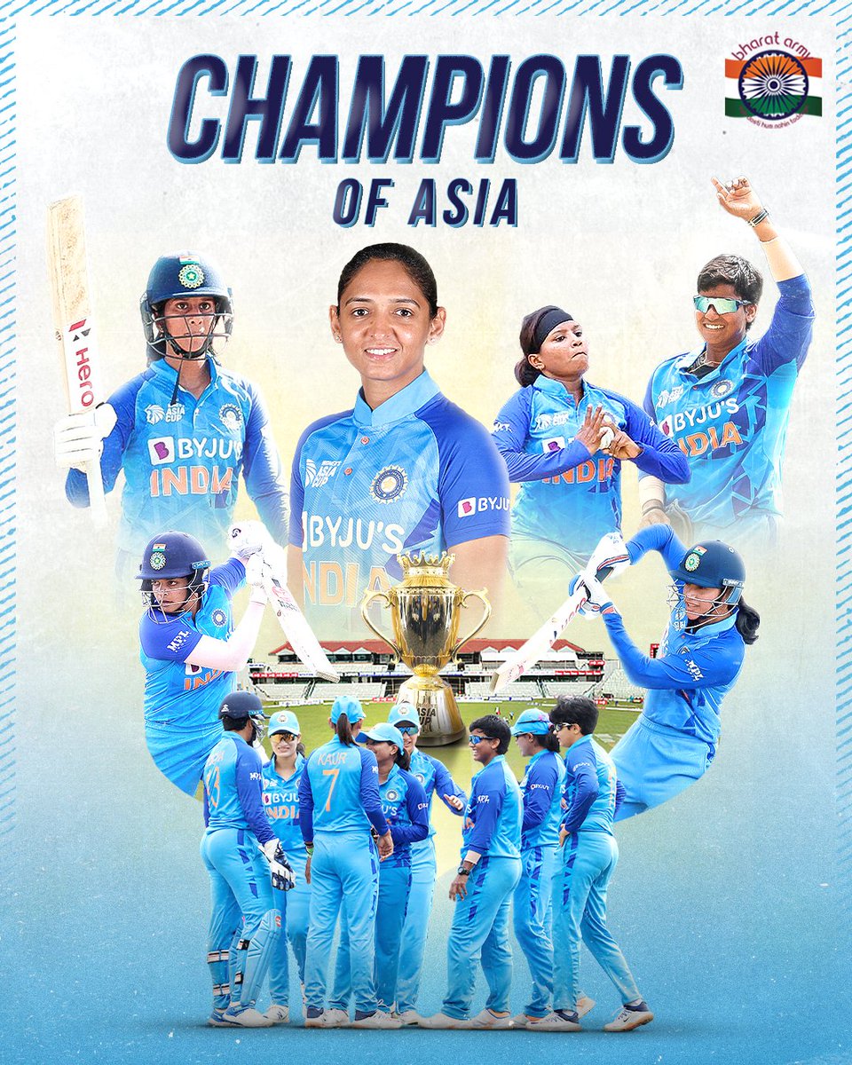 🏆 𝐂𝐇𝐀𝐌𝐏𝐈𝐎𝐍𝐒! We lift the Women's Asia Cup for the seventh time. This is the third time in the T20I format. 📸 Pics belong to the respective owners • #INDvSL #INDWvSLW #WomensAsiaCup #AsiaCup2022 #AsiaCup #TeamIndia #BharatArmy