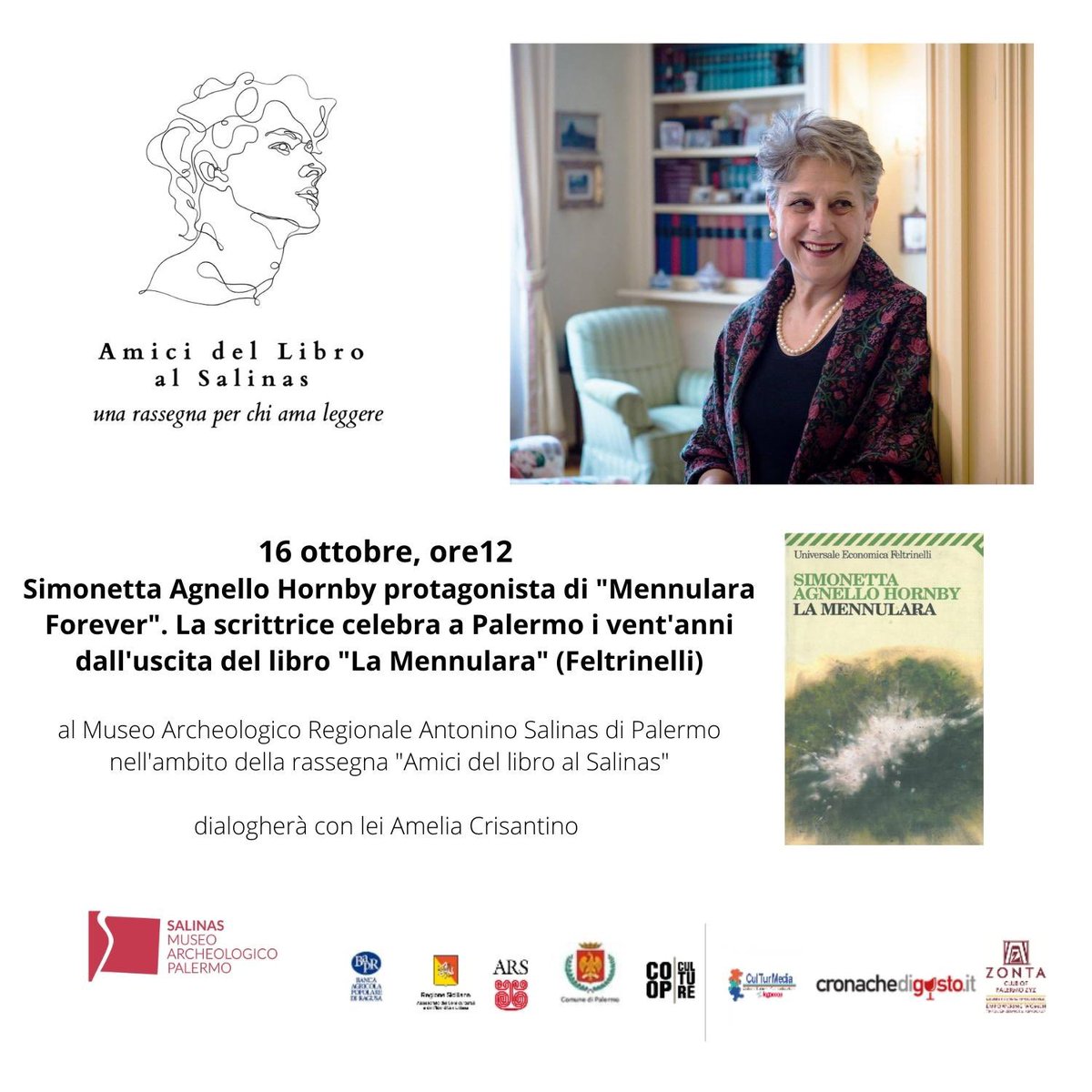 📚 Amici del #libro al Salinas

✍️ La scrittrice Simonetta Agnello Hornby ospite di “Amici del libro al Salinas” con “Mennulara forever”, un incontro a lei dedicato per festeggiare i 20 anni dall’uscita del suo libro  <a href="/feltrinellied/">Feltrinelli Editore</a> 

#museitaliani #letteratura #palermo #sicilia
