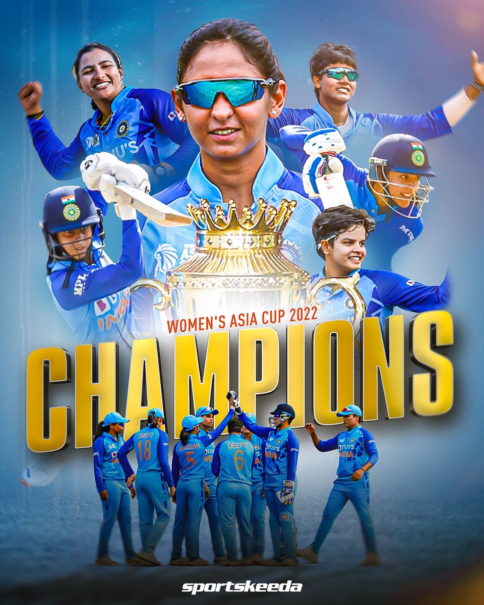 Sportskeeda's tweet photo. 𝐈𝐍𝐃𝐈𝐀 𝐀𝐑𝐄 𝐖𝐎𝐌𝐄𝐍'𝐒 𝐀𝐒𝐈𝐀 𝐂𝐔𝐏 𝟐𝟎𝟐𝟐 𝐂𝐇𝐀𝐌𝐏𝐈𝐎𝐍𝐒! 🇮🇳🏆

They lift the trophy for the seventh time! 👏

#India #SriLanka #INDvSL #WomensAsiaCup2022 #CricketTwitter https://t.co/3rMxbALpLV