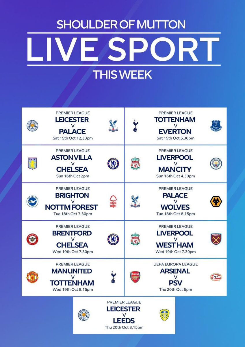 Not only a busy weekend of football, it’s also Amazon’s football week ⚽️

All the games, all the time, here at the Shoulder of Mutton