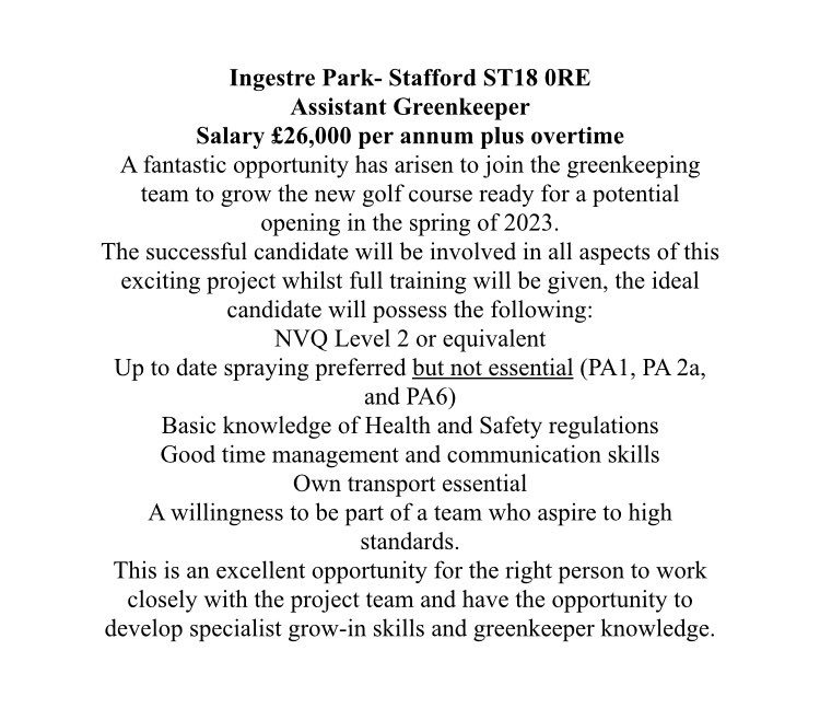 HelmnPhil's tweet photo. CALLING ALL ASSISTANT GREENKEEPERS. As our grow-in progresses we have new vacancies to join our team. Great rates of pay are offered so come &amp; join us at this exciting time &amp; further your skills/education/career! For further info please DM me👍🏻 I’d be grateful for any retweet! 👍🏻 https://t.co/UVBOSDlVqq