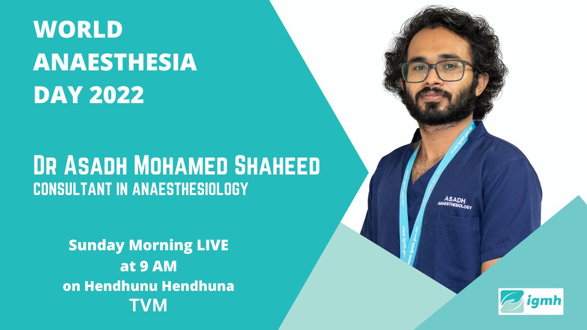 WORLD ANAESTHESIA DAY 2022

Catch Dr Asadh Mohamed Shaheed &amp; Dr Zulaikha Maee (Consultants in Anaesthesiology)  LIVE tomorrow (16.10.2022) on #HendhunuHendhuna 
<a href="/tvmaldives/">Television Maldives</a>