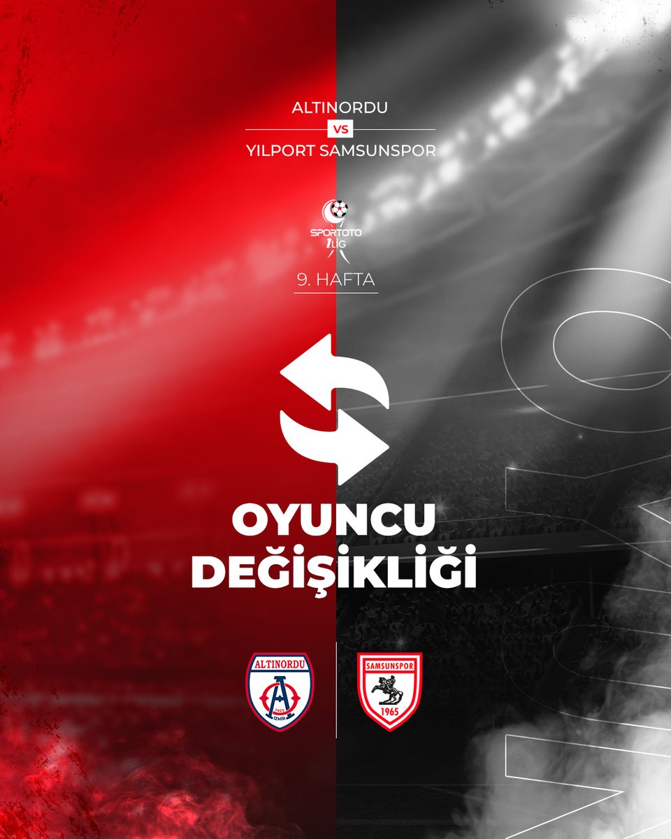 Samsunspor's tweet photo. ⏱️ 89' Takımımızda son oyuncu değişikliği: Giren oyuncu Ali olurken çıkan oyuncu Yunus Emre oluyor.

#AORvSAM https://t.co/XZlcxKhiHc