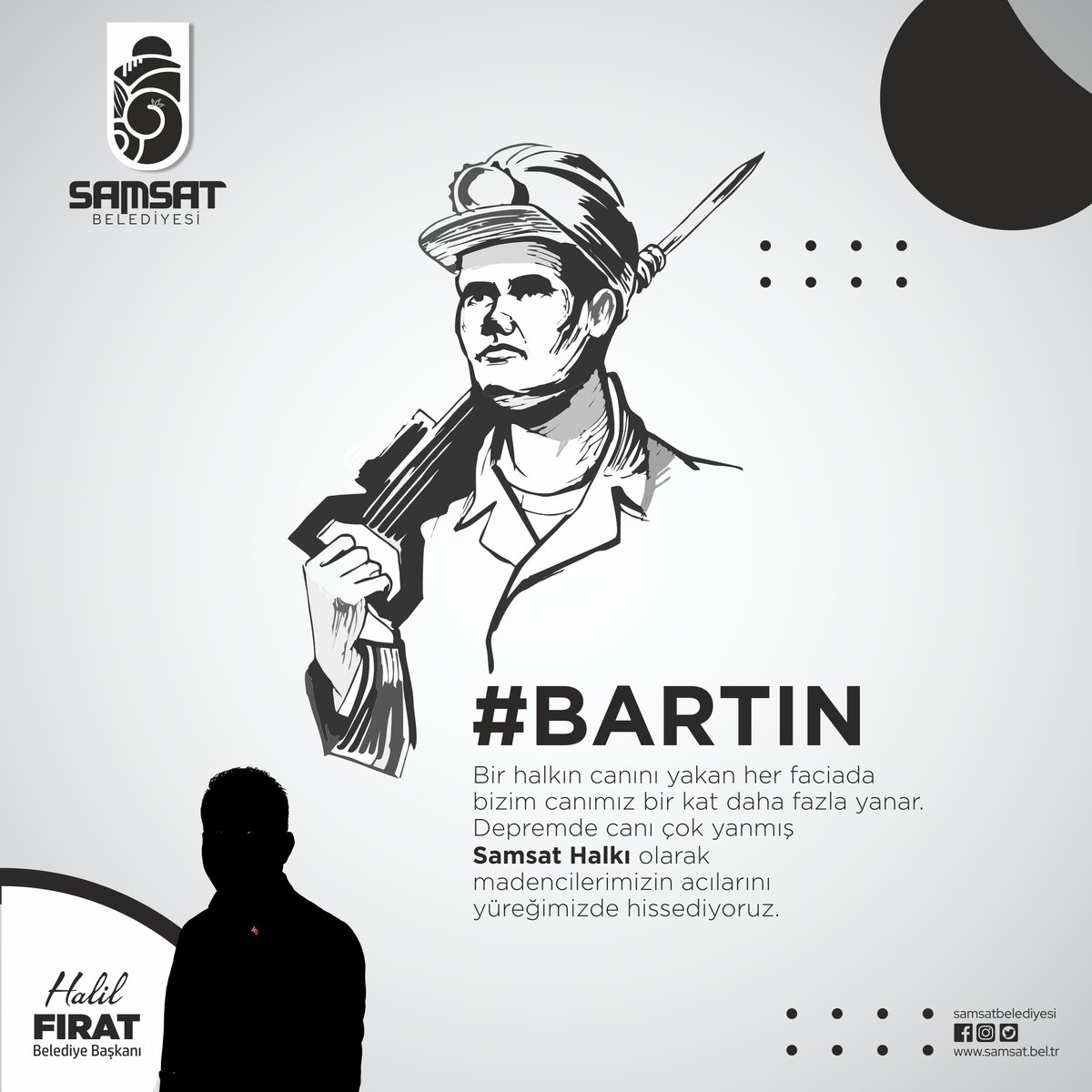 Samsat Belediyesi (@samsatbelediye1) on Twitter photo Facialardan canı yanmış bir halkız. Bir halkın canını yakan her faciada bizim canımız bir kat daha fazla yanar. Depremde canı çok yanmış Samsat Halkı olarak madencilerimizin acılarını yüreğimizde hissediyoruz. #bartın
<a href="/halilfrat2/">halil fırat</a>
Adıyaman / Samsat Belediye Başkanı Facialardan canı yanmış bir halkız. Bir halkın canını yakan her faciada bizim canımız bir kat daha fazla yanar. Depremde canı çok yanmış Samsat Halkı olarak madencilerimizin acılarını yüreğimizde hissediyoruz. #bartın
<a href="/halilfrat2/">halil fırat</a>
Adıyaman / Samsat Belediye Başkanı