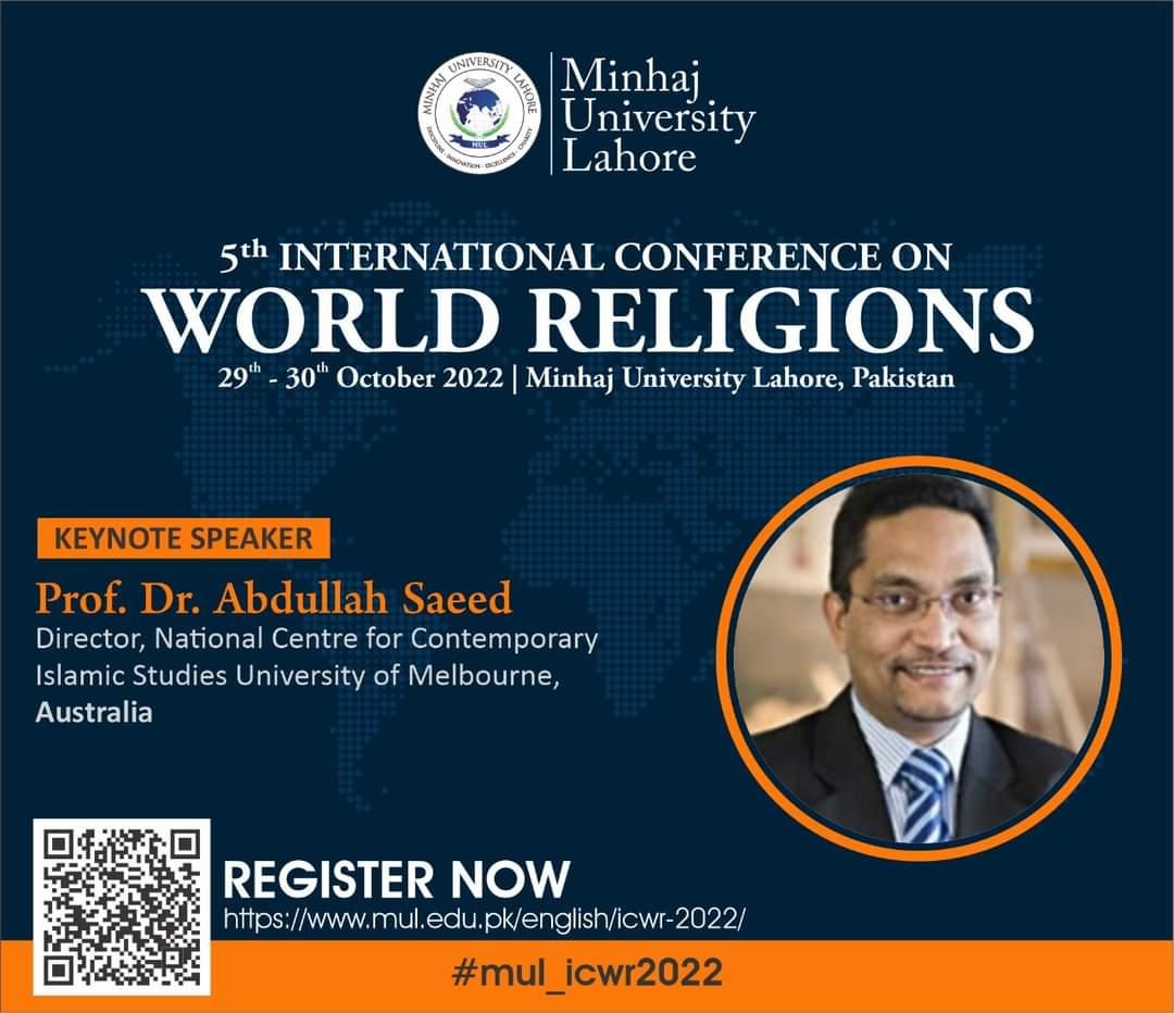 OfficialMUL's tweet photo. 5th International Conference on World Religions (ICWR 2022)

KEYNOTE SPEAKER…!!!
Prof. Dr. Abdullah Saeed
Director, National Centre for Contemporary Islamic Studies University of Melbourne, Australia.

Register Now:- 
https://t.co/iLazvTsu6k

#mul_icwr2022
#World_Religions https://t.co/fltKEvTQvD