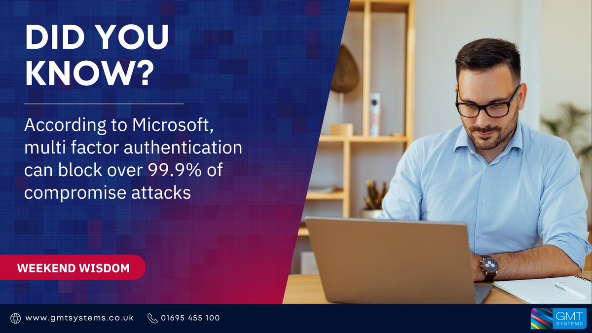 _GMTSystems's tweet photo. Multi Factor Authentication, or MFA, is an extra layer of security that helps to block attacks.
#cybersecurity #emails #infosec #security #gdpr #cybercrime #malware #vulnerabilities #dataprotection #ransomware #phishing #sophos #synchronizedsecurity #Encryption #MFA #2FA https://t.co/xJ1ex3qLeK