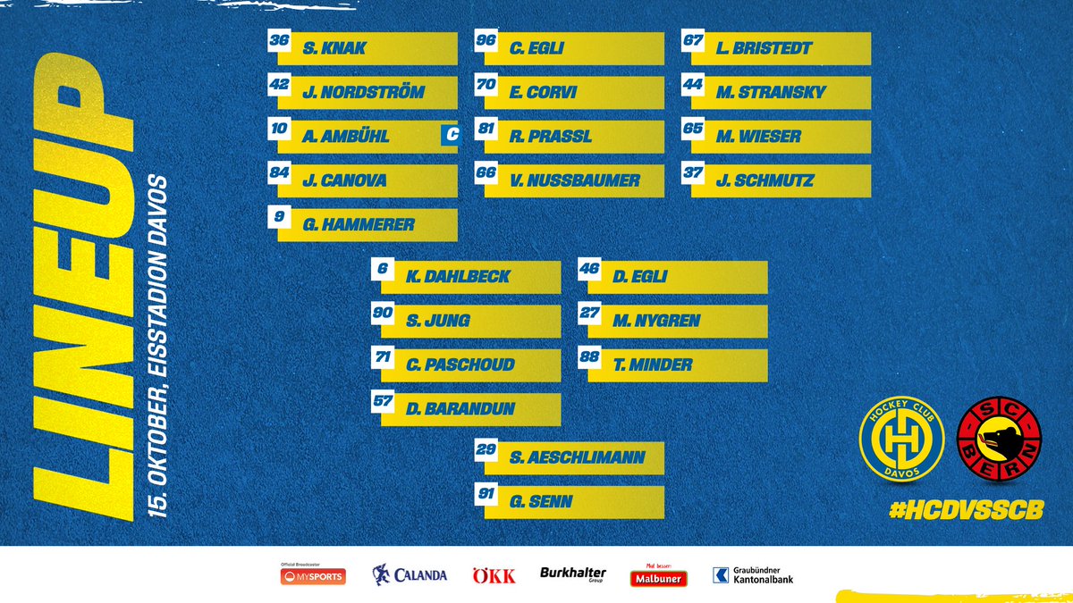 HCD_offiziell's tweet photo. 🚨 Game 1⃣1⃣🆚 @scbern_news 
 
Die Absenzenliste analog gestern. Auch heute stehen #95Wellinger, #93Frehner, #20Fora und #40Rasmussen nicht zur Verfügung (alle 🤕).
📲 Ticker ab 19.44h NEU auf der HCD-App
🍎: https://t.co/Sb36Vink72
🤖: https://t.co/Yfv9Cvbyuo
#HCDvsSCB https://t.co/zqOObPdroT