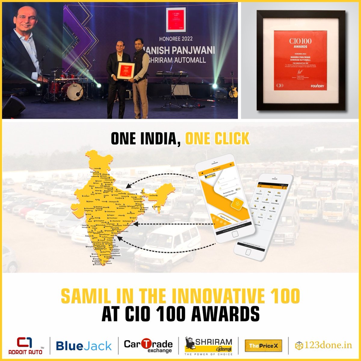 ShriramAutomall's tweet photo. Congratulations to the whole SAMIL team & our Chief Technology Officer who has been awarded as The Innovative 100 at CIO 100 Awards organized by Foundry, for demonstrating innovation while building and adopting technology products.
#MySAMILApp #ShriramAutomall #CIO100 https://t.co/CR5Pve1lom