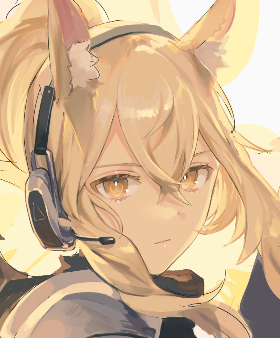 nearl (arknights) 1girl solo animal ears blonde hair headset animal ear fluff horse ears  illustration images