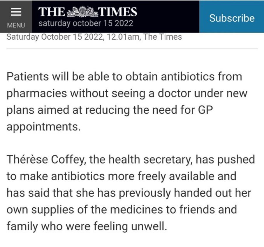 No nurses, now she’s finishing off years of effort in reducing antibiotic overuse by handing them out like sweets #nhs