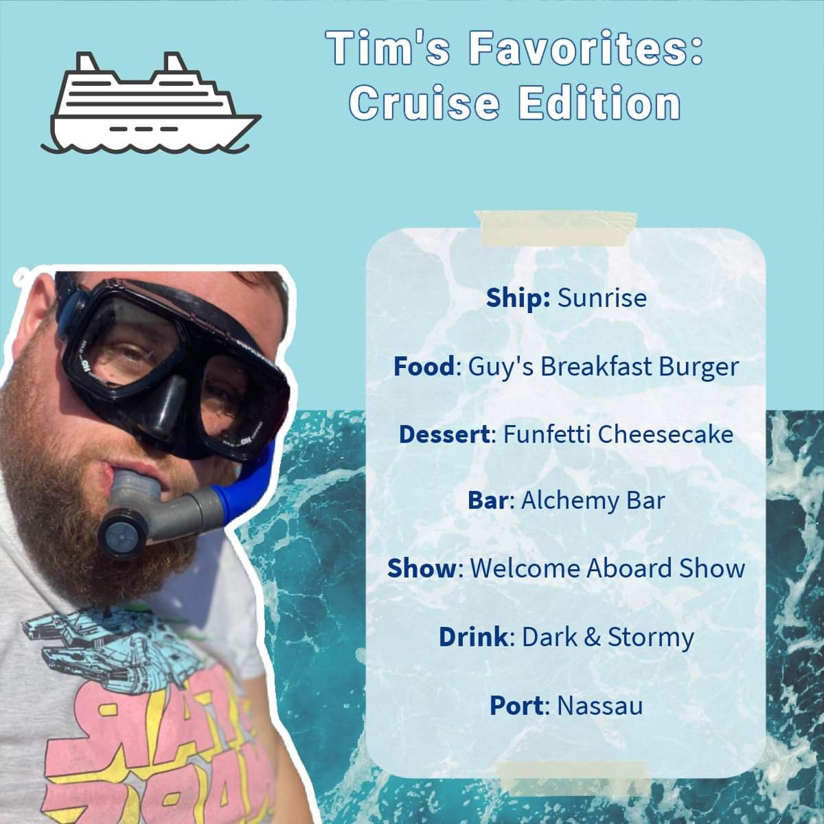 WanderingMitten's tweet photo. Getting to know the Mittens: Today's all about Tim! Have you ever tried Guy's breakfast burgers on the Sunrise? 

#CruiseLife #Carnival #CarnivalHorizon #CarnivalMardiGras #CarnivalSunshine #BoozeCruise #BlueIguana #GuysBurgers #Lido #AlchemyBar #CarnivalPanorama #RedFrog #Nassau https://t.co/5A6ESOVLK5