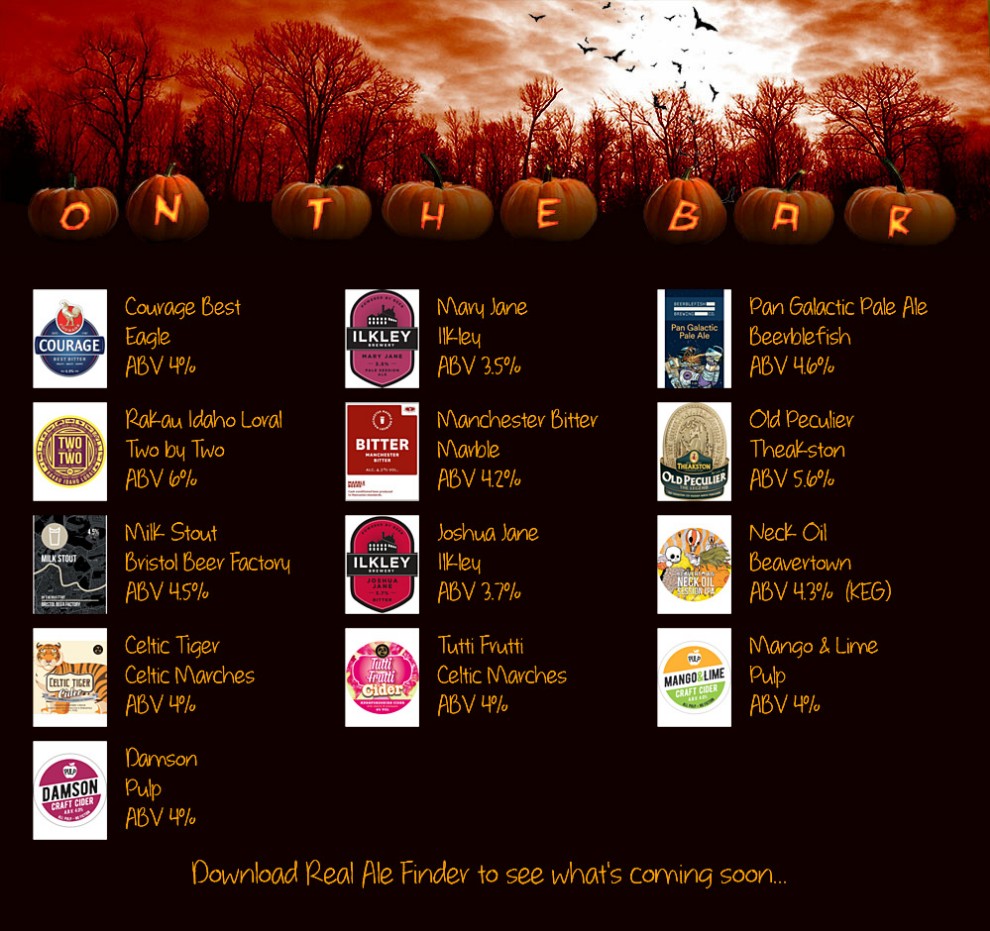On the bar today!
Beer Board: goo.gl/Zc9RbE

<a href="/theeaglebrewery/">Eagle Brewery</a> <a href="/Ilkleybrewery/">Ilkley Brewery</a> <a href="/beerblefish/">Beerblefish Brewing Co.</a> <a href="/TwoByTwoBrewing/">TwoByTwo</a> <a href="/marblebrewers/">Marble Brewery</a> <a href="/Theakston1827/">Theakston Brewery</a> <a href="/BrisBeerFactory/">Bristol Beer Factory</a> <a href="/gdvcamra99/">GDV CAMRA</a>
#RealAleFinder