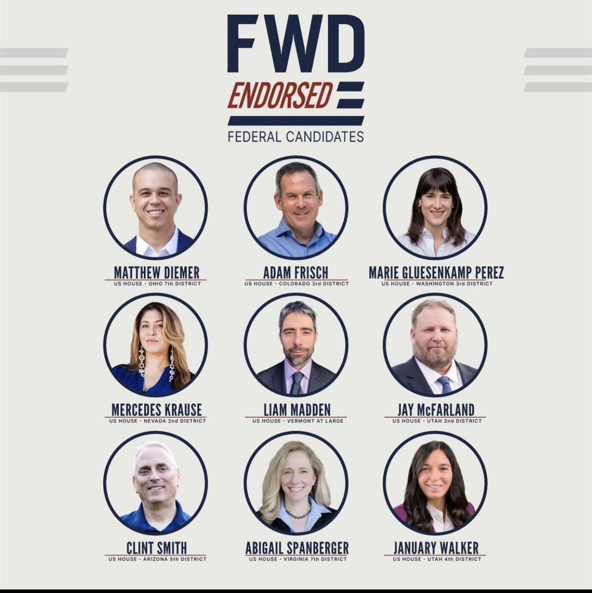 The <a href="/Fwd_Party/">Forward Party</a> is about solutions &amp; people over party.  Here are the candidates to follow for federal races. Added bonus for a gender balanced slate.  <a href="/MatthewDiemer/">Matt Diemer</a> <a href="/AdamForColorado/">Adam Frisch - Win The Center/Win Back Rural USA</a> <a href="/MGPforCongress/">Marie Gluesenkamp Perez</a> <a href="/LiamAwakening/">Liam Madden - On Team Human</a> <a href="/JayMcfarland/">Jay Mcfarland</a> <a href="/SmithforAZ/">Clint Smith</a> <a href="/RepSpanberger/">Archive: Rep. Abigail Spanberger</a> and @UtahPolitician