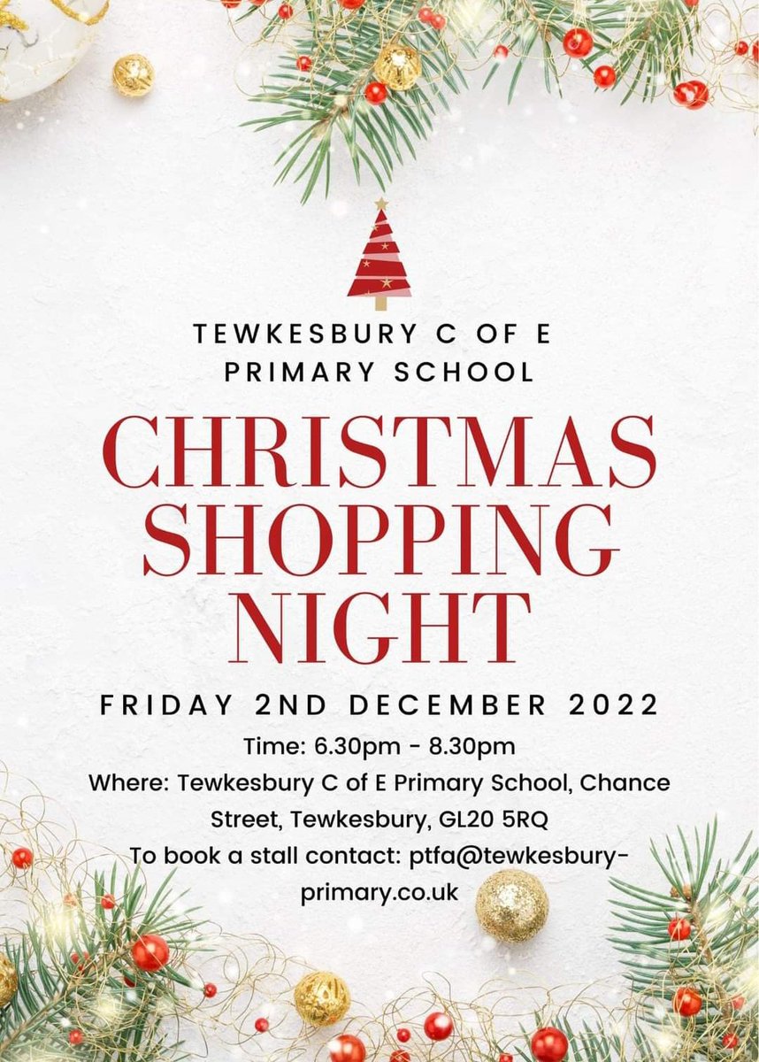 Christmas shopping night at Tewkesbury CofE Primary School

2nd Dec 2022 6:30pm to 8:30pm
--
#Christmas #christmasshopping #tewkpri #tewkesbury #learntogethershineforever #shopping #shoppingspree #christmasnight #shopwithus #shoptillyoudrop #festivevibes #tewkesburyPrimary