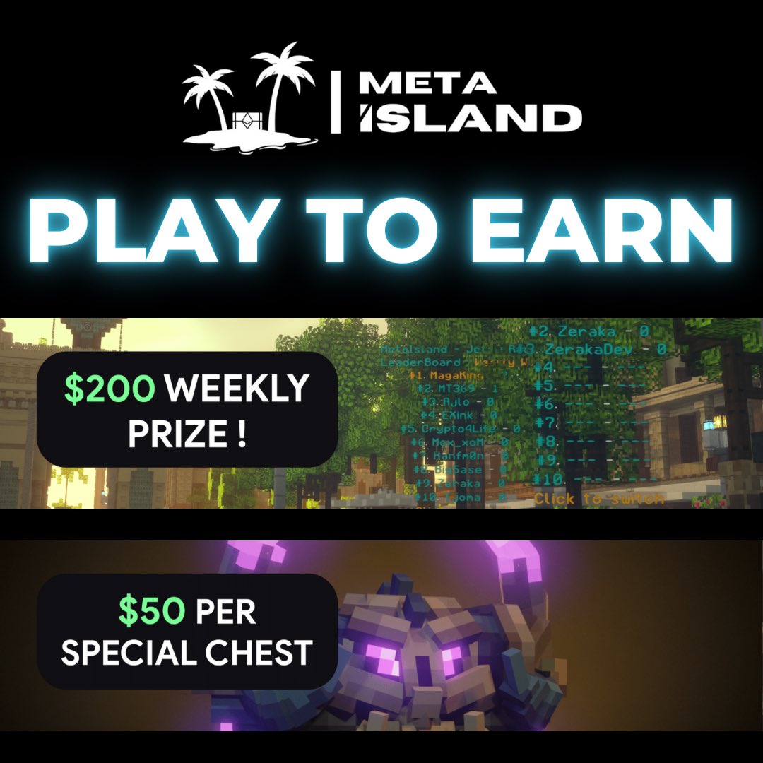 meta_island's tweet photo. 🌴 Meta-island play to earn activities are open to all islanders 🌴

If you own an NFT Island you can earn money just by having fun 🥥💚

… and this is just the beta version 👀

#Web3Gaming #P2E #game #Minecraft #NFTGame #Giveaway #Metaverse https://t.co/6cgVzvcKeL