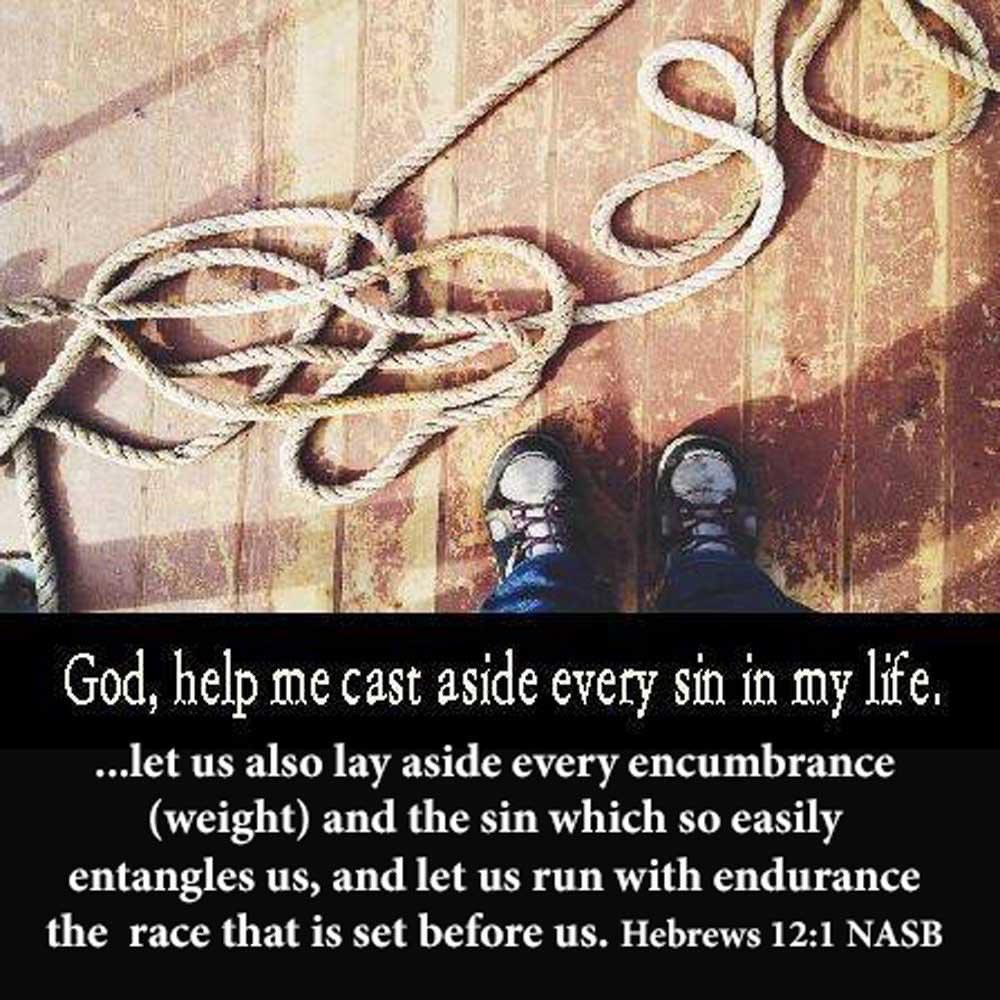 dailyword4you's tweet photo. ...let us also lay aside every encumbrance (weight) and the sin which so easily entangles us, and let us run with endurance the race that is set before us Hebrews 12:1 NASB God, help me cast aside every sin in my life. #RunWithEndurance https://t.co/Yglv5ueS9A