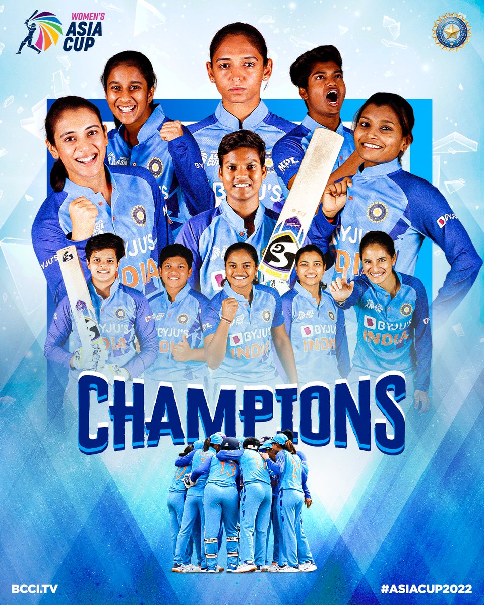 BCCIWomen's tweet image. #AsiaCup2022 𝗖𝗛𝗔𝗠𝗣𝗜𝗢𝗡𝗦 🏆

Well done, #TeamIndia! 👏 👏

#INDvSL