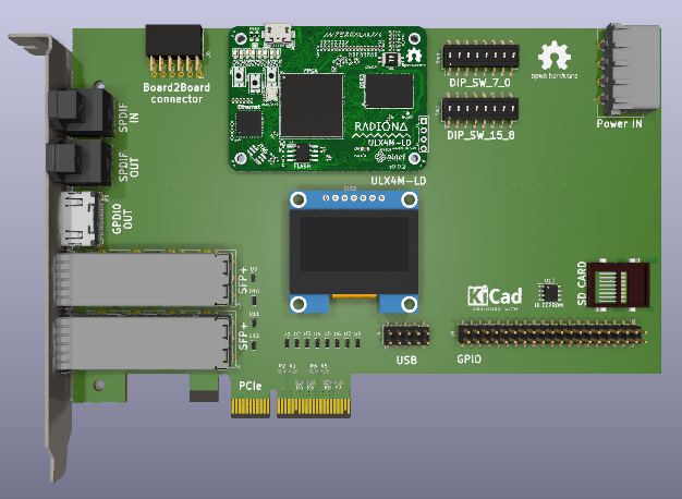 Current version of #ULX4M-PCIe-IO looks like this, if someone has idea what else would be good to have on this board let me know or open issue - there are already some open suggestions that I will add #ULX4M #PCIe #FPGA github.com/intergalaktik/…