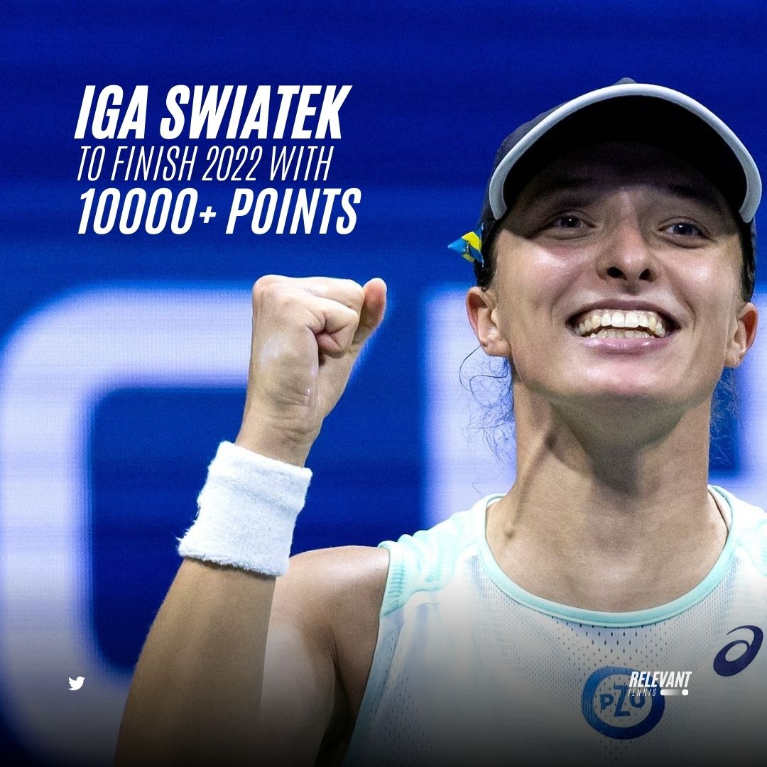 RelevantTennis's tweet photo. SWIATEK REWRITES H1STORY! 🖊️

She will be the 4th female player to finish the year with +10,000 points in the WTA Rankings, after Azarenka, Sharapova and Serena Williams. https://t.co/XSvyyy6D3P