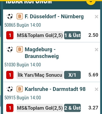 Maçlara çalışıyorum şöyle ufaktan bir Bundesliga 2 14.00seansina bir deneme ile başlayalım 🙏 46 oran