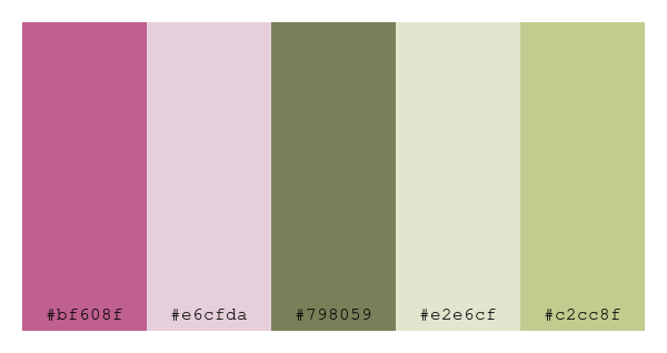ColPaletteBot's tweet photo. Beep beep, here's a pretty color palette for you!
color-scheme.js parameters used:
- hue: 132
- variation: soft
- colors: #bf608f, #e6cfda, #798059, #e2e6cf, #c2cc8f
Have a lovely day!
#twitterbot #colorpalette #colors #palette #prettycolors https://t.co/JTRCwcBsnM