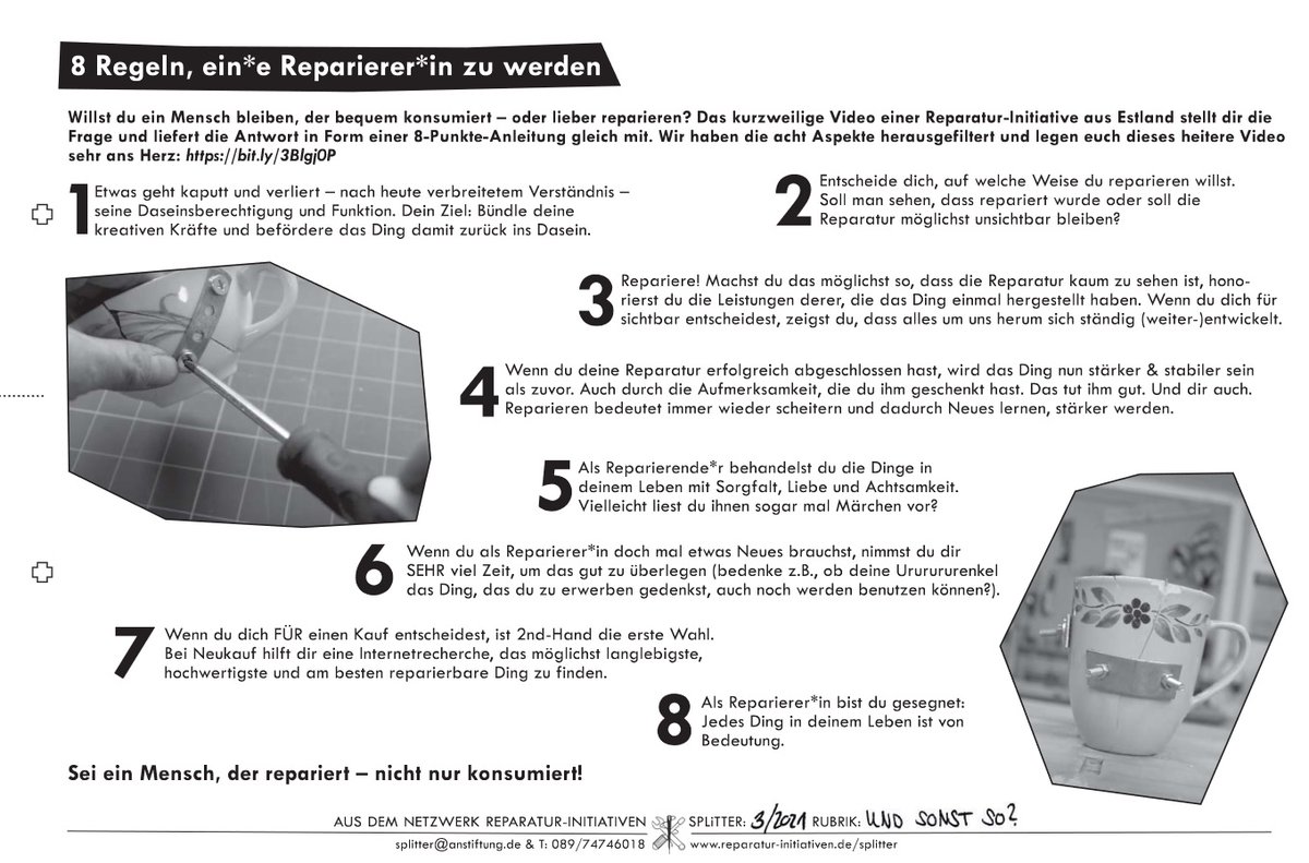 Du willst #reparieren (lernen), weißt aber nicht so recht wie? Mit diesen 8 Regeln, ein*e Reparierende*r zu werden, klappt das! ;-) #repairday #repini