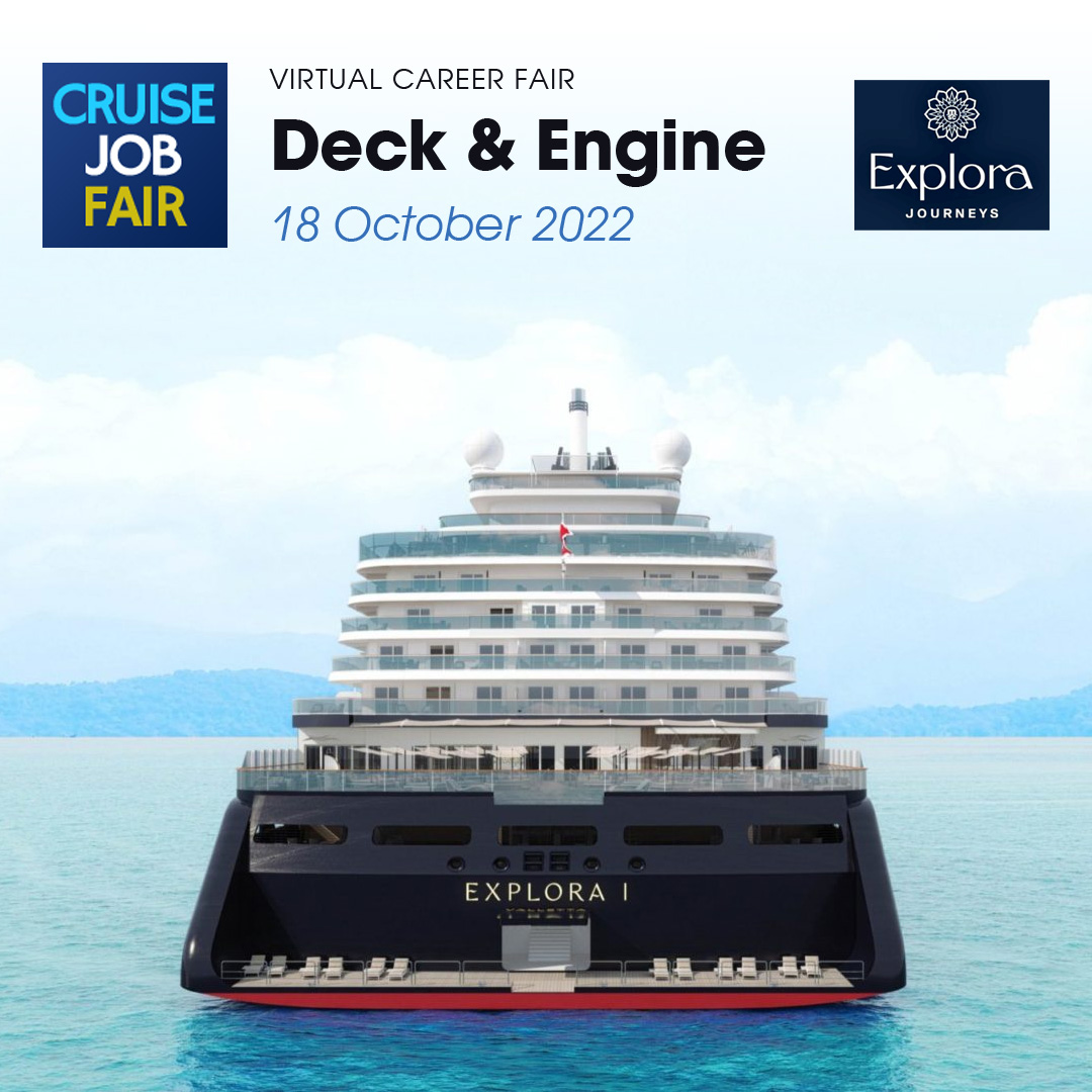 Explora Journeys, a brand new luxury cruise line, is looking for Deck and Engine candidates with previous experience on cruise ships. Interviews will be conducted online:

Virtual Career Fair - Deck &amp; Engine
Tuesday, 18 October 2022

virtual.cruisejobfair.com/events/50/virt…

#cruisejobfair