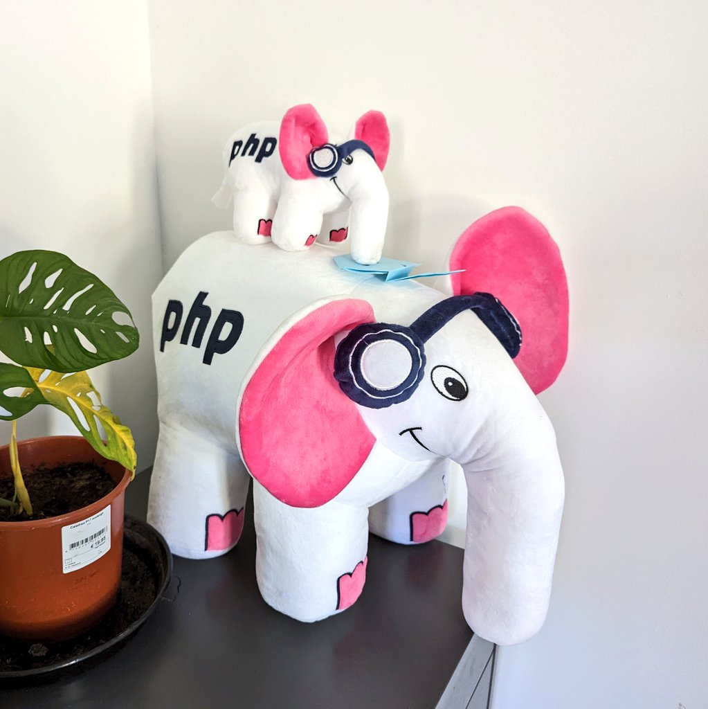 Mirimagic's tweet photo. De retour du #ForumPHP organisé par @afup.  J'en ai ramené pleins de goodies, un nouveau elePHPant, de nouvelles connaissances et surtout de super rencontres. 🥰
On se voit en 2023 à Lyon ? https://t.co/VY5lYA72wW