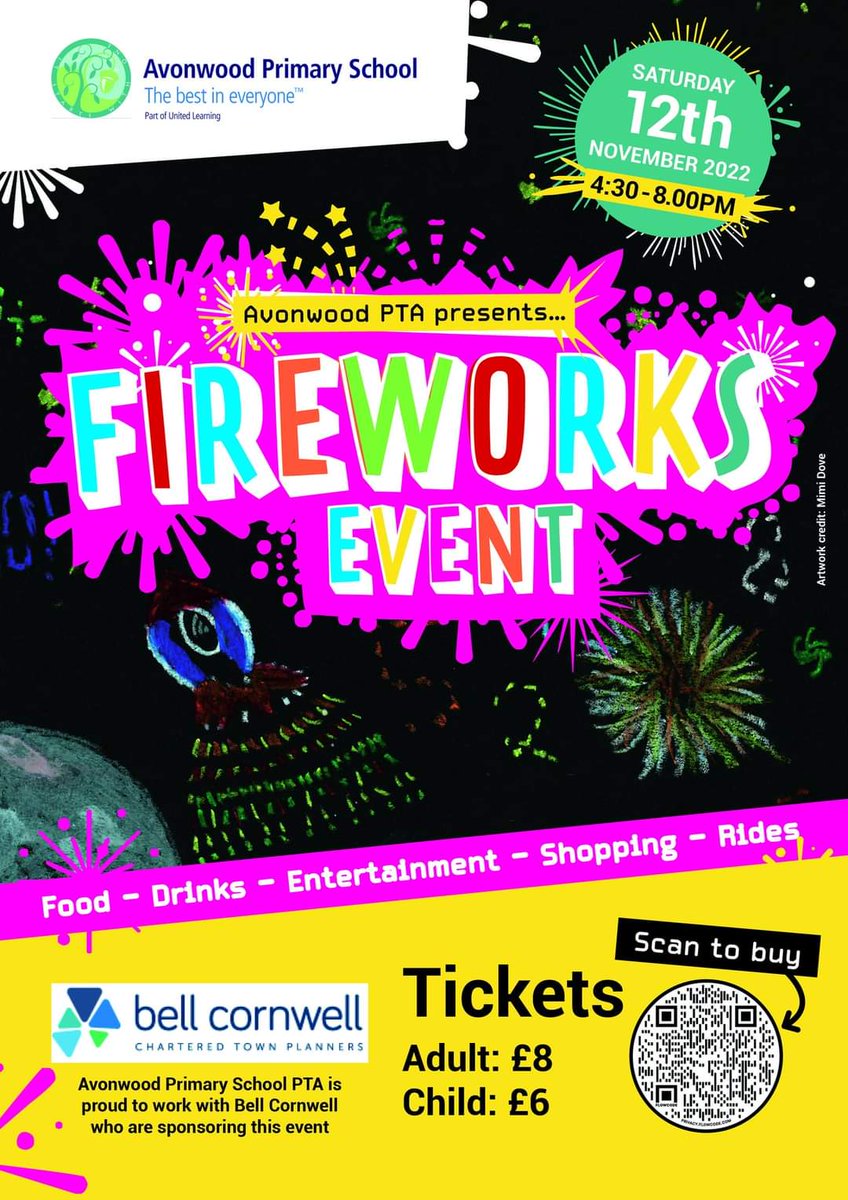 Everyone is welcome to Avonwood Primary School's Fireworks Event!

Food, drink, DJ, rides, face painting and a professional fireworks display. A great family friendly community event.

Tickets on <a href="/eventbrite/">Eventbrite</a>. 

Massive thanks to <a href="/BellCornwell/">Bell Cornwell Planning Consultants</a> for their support.

#Bournemouth