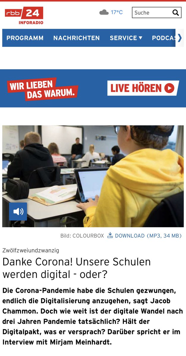 Wie digital sind unsere Schulen vor dem nächsten „Corona“- Winter?! Darüber konnte ich für @rbb24Inforadio mit Jacob Chammon sprechen vom <a href="/ForumBilDig/">Forum Bildung Digitalisierung</a> - Podcast hier: 
inforadio.de/rubriken/debat…