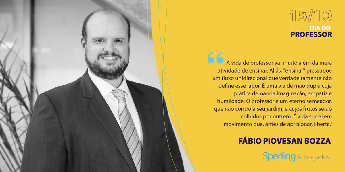 sperlingadv's tweet photo. Hoje é o Dia do Professor e, para celebrar a data, compartilhamos depoimentos dos sócios Glauco Alves Martins e Fábio Piovesan Bozza, que além de advogar, atuam como professores.

Parabéns a todos os professores e professoras do Brasil!

#DiadoProfessor #SperlingAdvogados https://t.co/Pcsm2hagFl