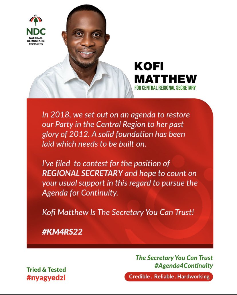 AwalNDCAkroso's tweet photo. With Kofi Matthew and the team, he will work by the benevolence of distinguished delegates, Central Region shall be a stronghold of NDC.
#TriednTested
#KM4RS
#Agenda4Continuity
#NyaGyedzi https://t.co/D6ikLheamC
