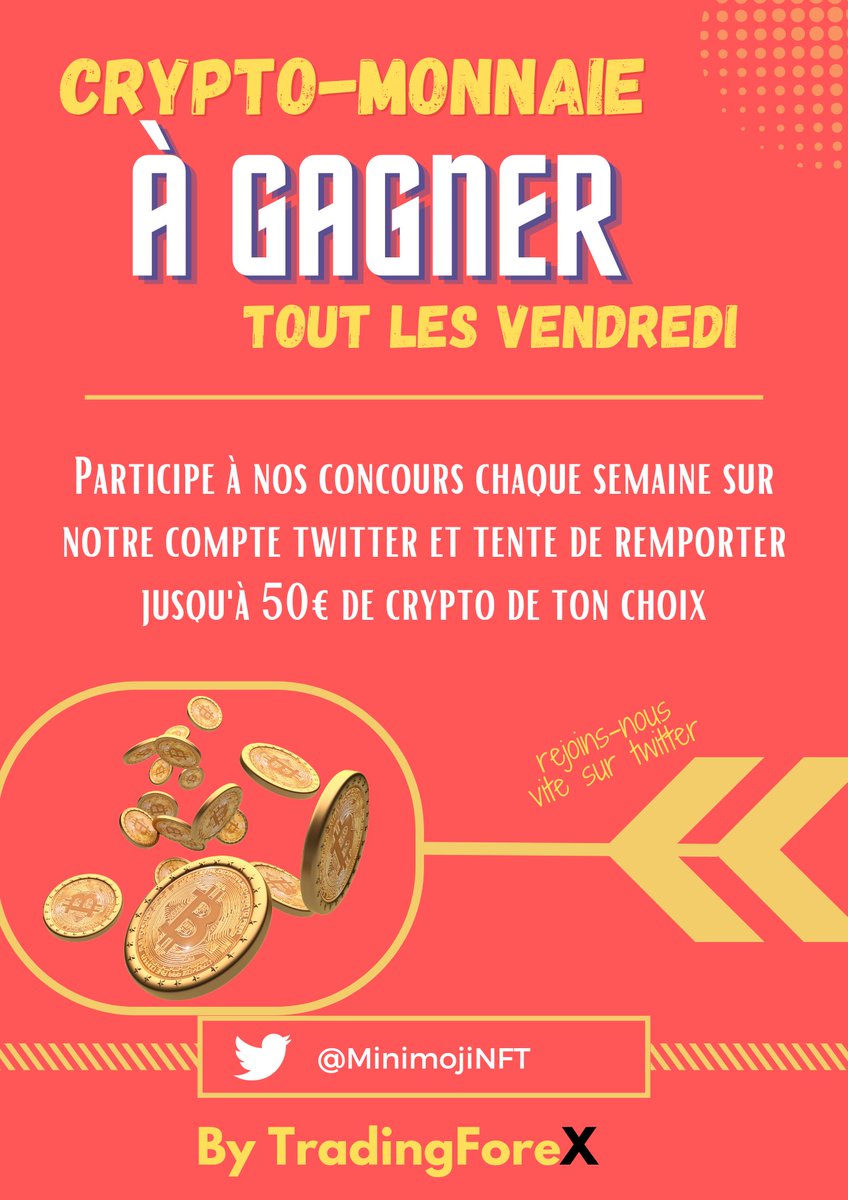 MinimojiNFT's tweet photo. Participez à nos concours chaque semaine et tenter de remporter des crypto monnaies tout l’es vendredi👌 https://t.co/3CyEjqDw5Y
