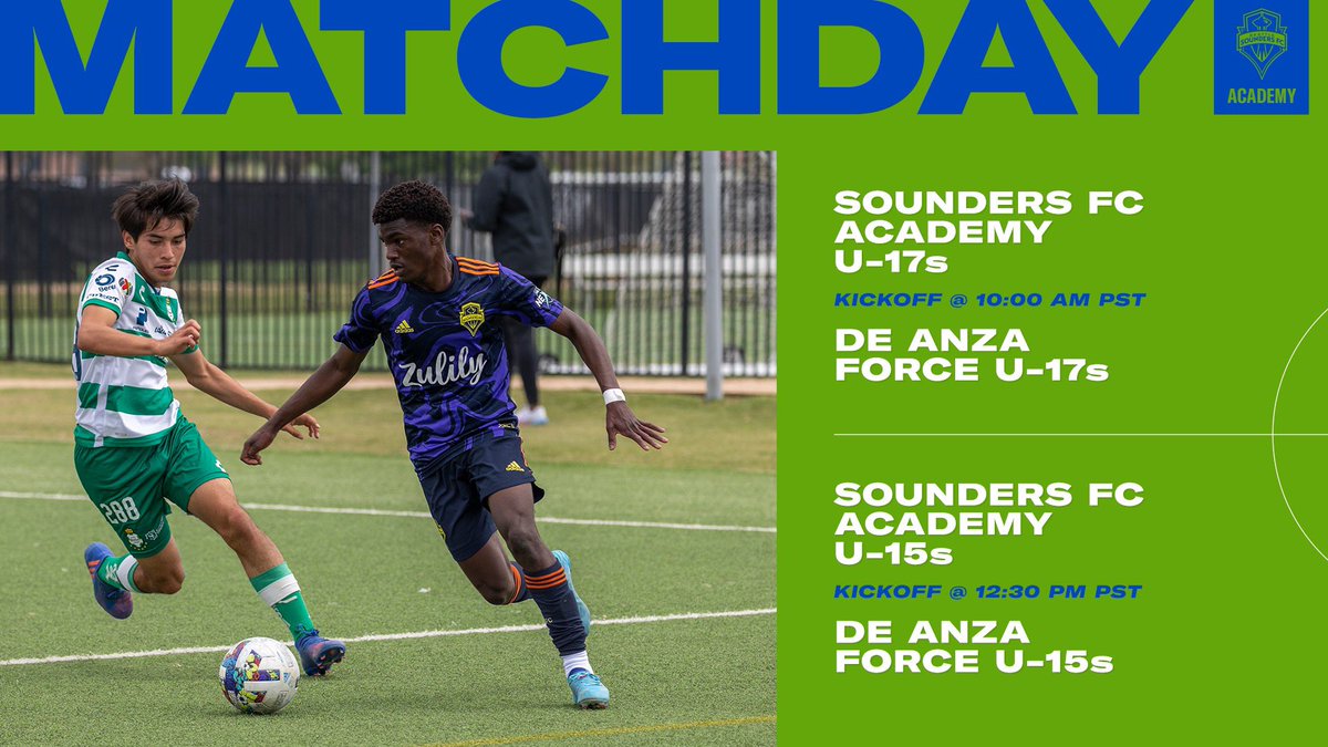 SoundersAcademy's tweet photo. Soccer Saturday ⚽️ 

Both Academy teams face De Anza Force at Starfire Stadium! 🙌 https://t.co/O0trpI9mcF