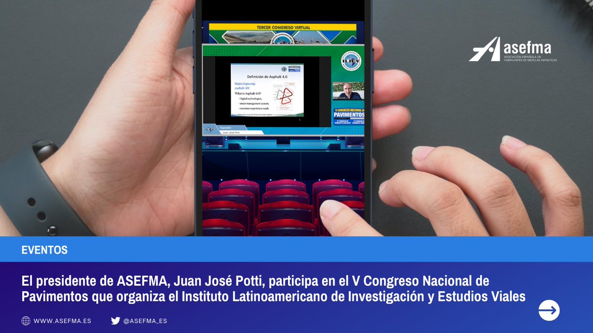 asefma_es's tweet photo. El concepto #asfalto4punto0 incluye tres grandes áreas de desarrollo digital:
💼gestión empresarial
👤experiencia del cliente
📲incorporación de tecnología en el proceso de pavimentación
☝️Lo explica @jjpotti en #ILIEVLima https://t.co/yh7pWK1uzJ
