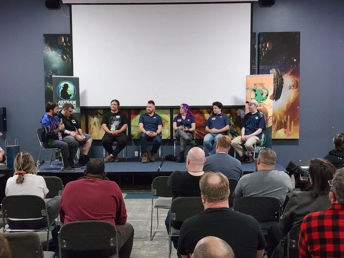 Shout out to Mythos Busters for kicking off Arkham Nights at the Gamezenter by hosting a panel with some of our amazing Arkham Horror: The Card Game designers!