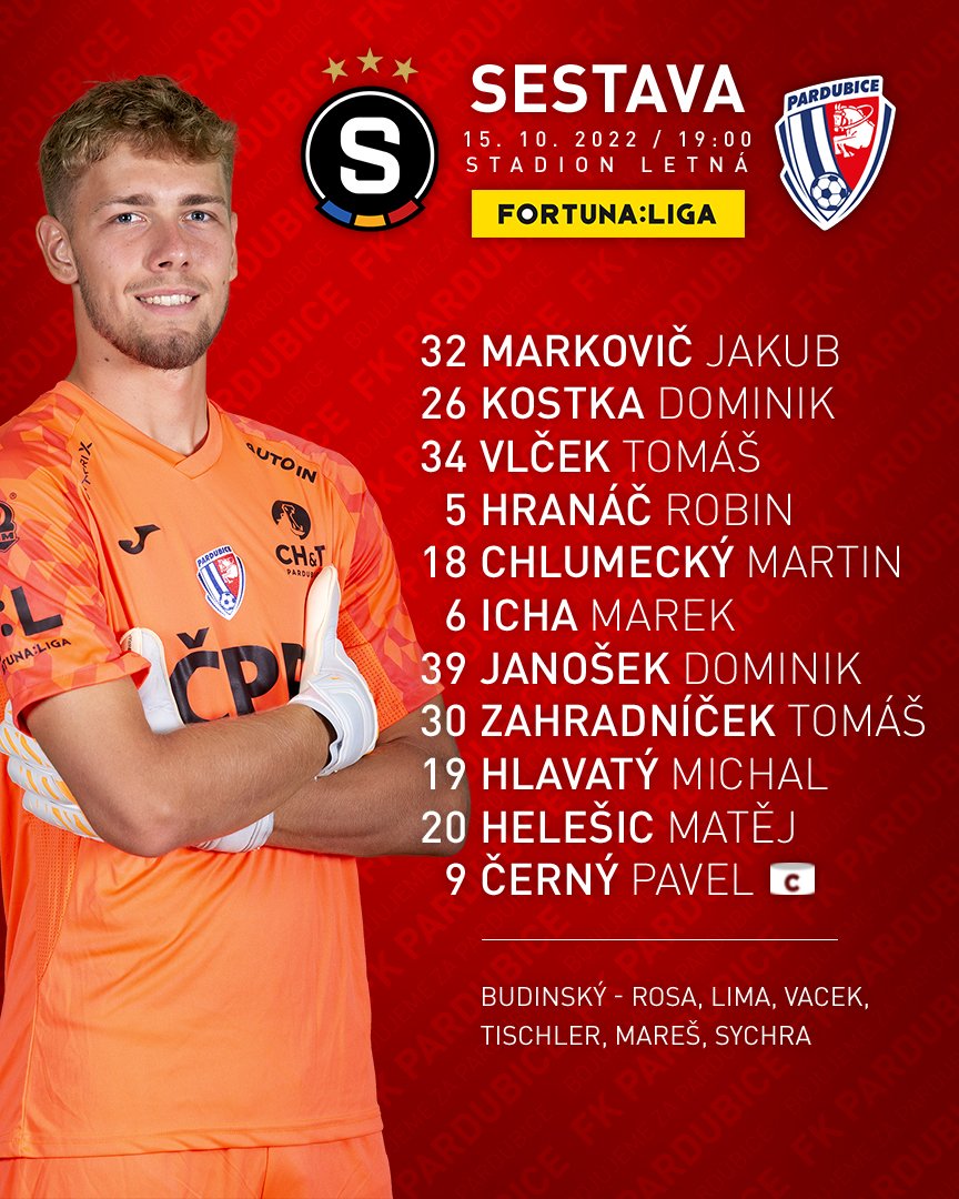 FK_Pardubice's tweet photo. SESTAVA | Do bitvy na trávníku @ACSparta_CZ posílají trenéři tuto sestavu. @fortunaligacz #acspce https://t.co/hsBOlH0xBh