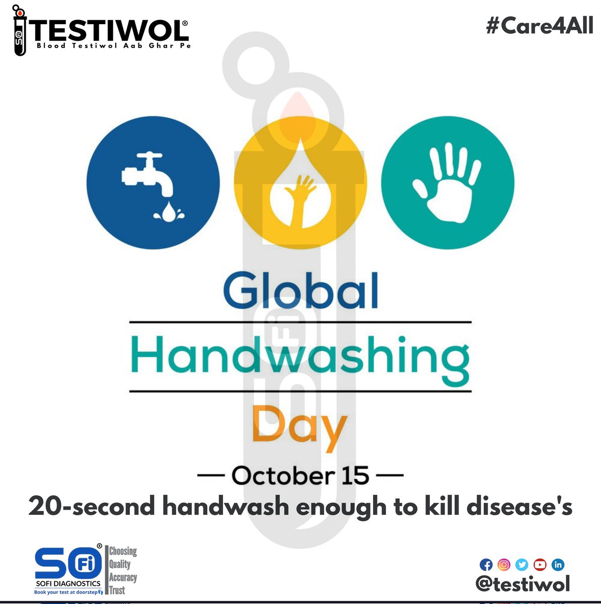 testiwol's tweet photo. 20-second handwash enough to kill diseases
Global Handwashing Day
Apna test
Apne lab se
Apne hi ghar pe
#testiwol #Sofidiagnostics #handwash #reels #instagram #diagnostics #labs #indian #world #facebook #today #Testiwol #SofiDiagnostics #SofiGroup @SofiDiagnostics @testiwol https://t.co/AWYkAuB1vM