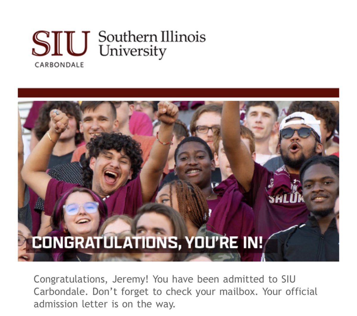 JeremyP_DE's tweet photo. @CoachMcelvaney @SIU_Football @JerisMcIntyre @CoachMcClain73 
Another possible great opportunity🏈🏈. Excited for my game day visit on 10/29. See you soon!! https://t.co/FpLL6utKM7