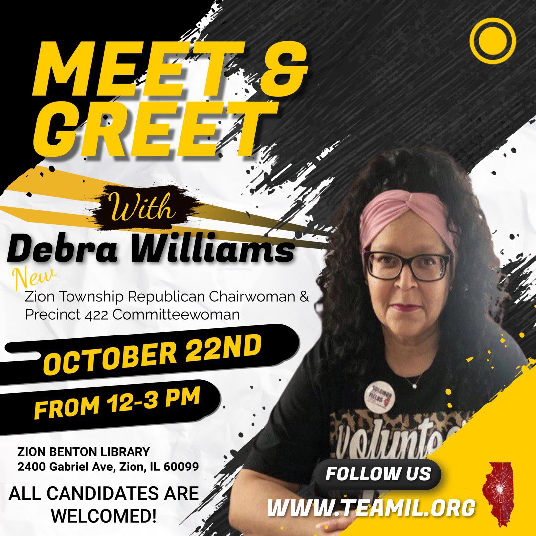 Dwilliams422's tweet photo. Join Us ! 10-22-22 ! Meet &amp; Greet
🗣 Have A Seat At The Table! 
We’re building a great team ! 
Team Illinois-Lake County Leader💪🏽 
#zionil #lakecountyil #zioniltownship @TeamIllinois1 @southsideGOP @LatashaHFields @Devio @AngelH29962447 https://t.co/eCbyaVOHAf https://t.co/k8Ic0uiVOt