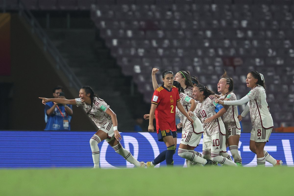 FIFAWWC's tweet photo. What a game! 🤯

@Miseleccionfem take all the points against Spain with the full-time score finishing 2-1, leaving Group C evenly poised. 👀

#U17WWC | #KickOffTheDream https://t.co/HAvwmIHXY4