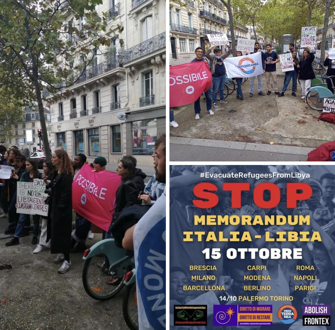 📢 Anche a #Parigi abbiamo partecipato alla manifestazione di <a href="/Paris4Med/">Mediterranea Paris</a> e <a href="/abolishfrontex/">Abolish Frontex</a> per dire #StopAccordiconlaLibia e chiedere di evacuare le persone migranti in Paesi sicuri.

#NoMemorandumNoBorders 
#EvacuateRefugeesFromLibya
#DirittoDiMigrareDirittoDiRestare